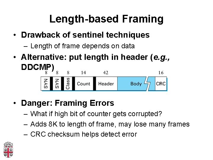 Length-based Framing • Drawback of sentinel techniques – Length of frame depends on data