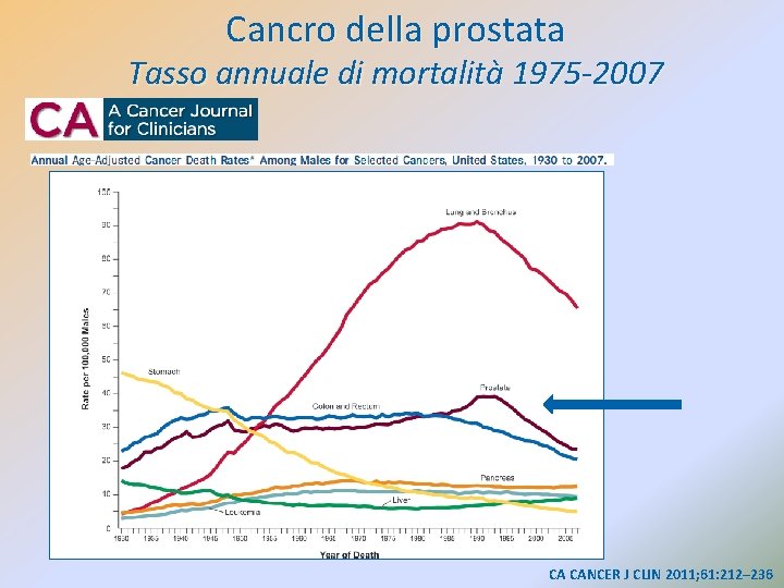 Cancro della prostata Tasso annuale di mortalità 1975 -2007 CA CANCER J CLIN 2011;