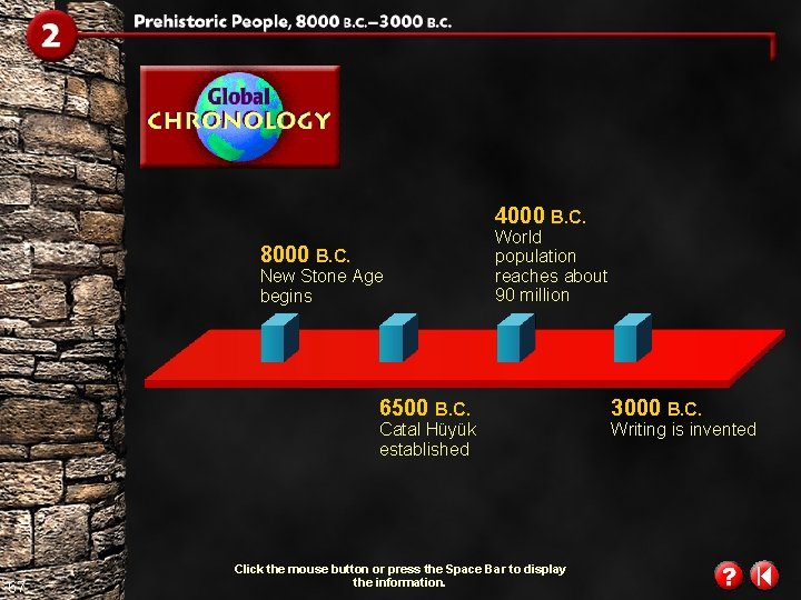 4000 B. C. 8000 B. C. New Stone Age begins World population reaches about