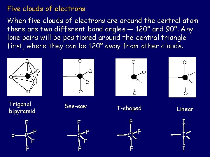 Five clouds of electrons When five clouds of electrons are around the central atom