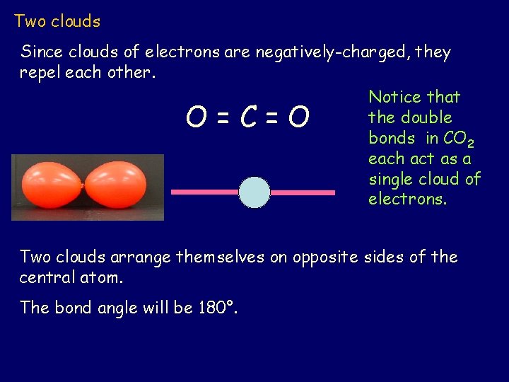 Two clouds Since clouds of electrons are negatively-charged, they repel each other. Notice that