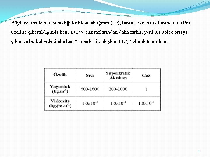 Böylece, maddenin sıcaklığı kritik sıcaklığının (Tc), basıncı ise kritik basıncının (Pc) üzerine çıkartıldığında katı,