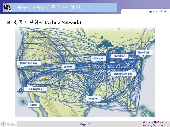 운송(교통) 네트워크 (1/2) Graphs and Trees 항공 네트워크 (Airline Network) Page 12 Discrete Mathematics