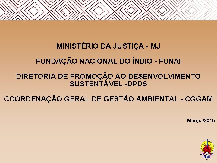  MINISTÉRIO DA JUSTIÇA - MJ FUNDAÇÃO NACIONAL DO ÍNDIO - FUNAI DIRETORIA DE