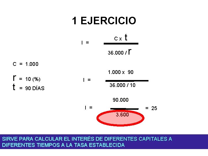 1 EJERCICIO I = Cx t 36. 000 / r C = 1. 000