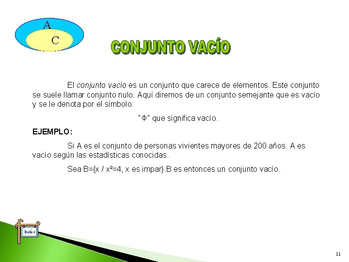 A C El conjunto vacío es un conjunto que carece de elementos. Este conjunto