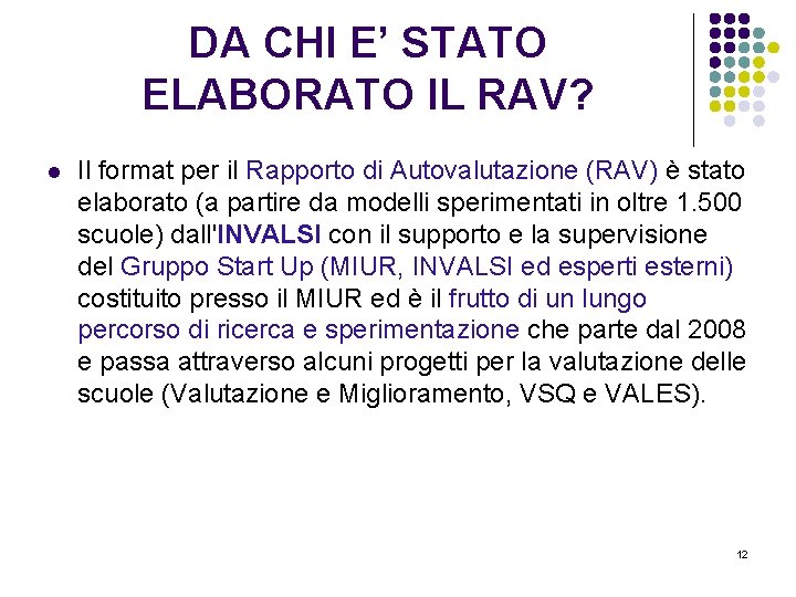 DA CHI E’ STATO ELABORATO IL RAV? l Il format per il Rapporto di