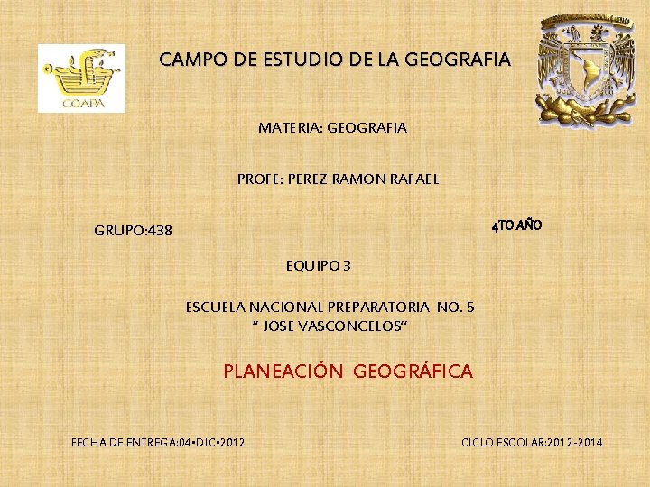 CAMPO DE ESTUDIO DE LA GEOGRAFIA MATERIA: GEOGRAFIA PROFE: PEREZ RAMON RAFAEL 4 TO