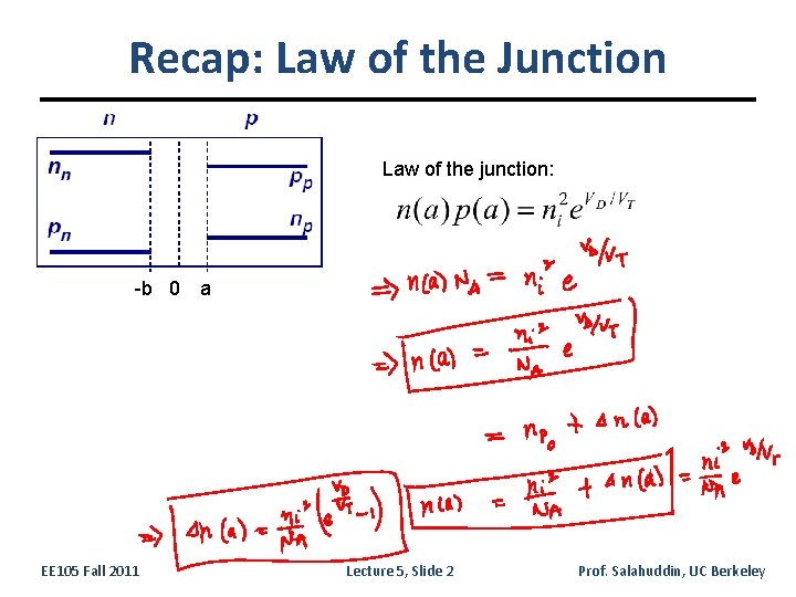 Recap: Law of the Junction Law of the junction: -b 0 a EE 105