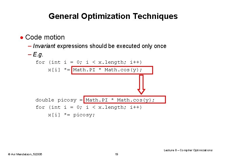 General Optimization Techniques · Code motion – Invariant expressions should be executed only once