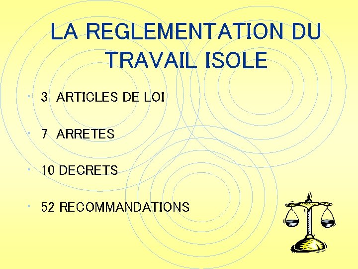 LA REGLEMENTATION DU TRAVAIL ISOLE • 3 ARTICLES DE LOI • 7 ARRETES •