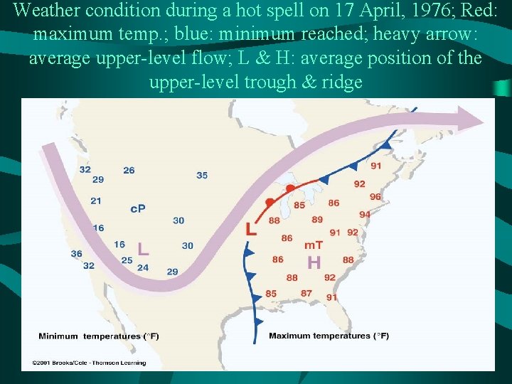 Weather condition during a hot spell on 17 April, 1976; Red: maximum temp. ;