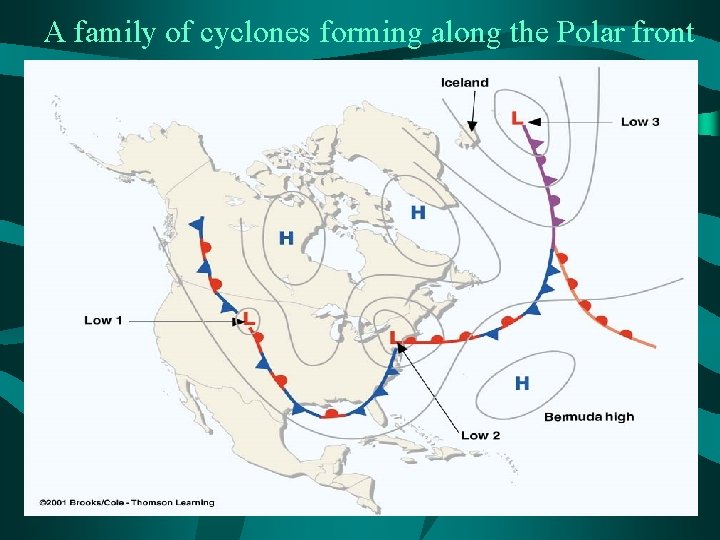 A family of cyclones forming along the Polar front 