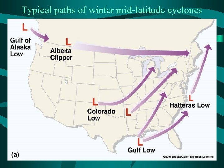 Typical paths of winter mid-latitude cyclones 