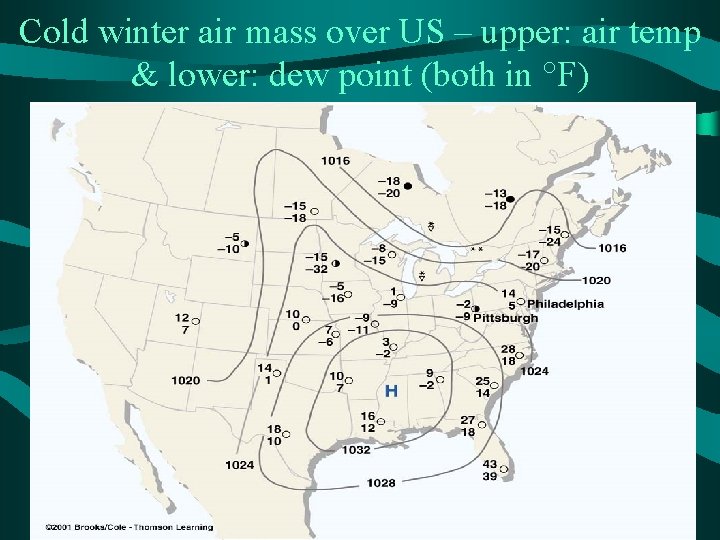 Cold winter air mass over US – upper: air temp & lower: dew point