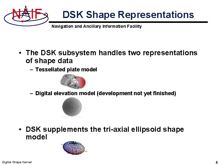 N IF DSK Shape Representations Navigation and Ancillary Information Facility • The DSK subsystem