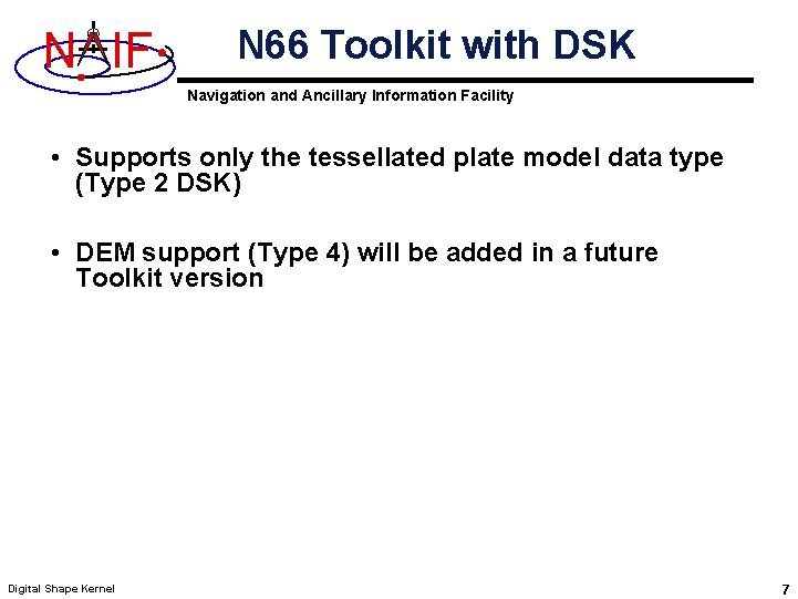 N IF N 66 Toolkit with DSK Navigation and Ancillary Information Facility • Supports