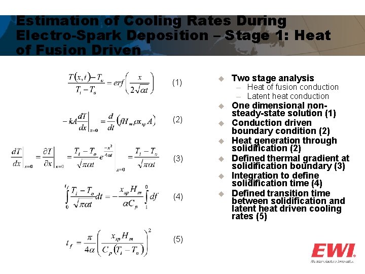 Estimation of Cooling Rates During Electro-Spark Deposition – Stage 1: Heat of Fusion Driven