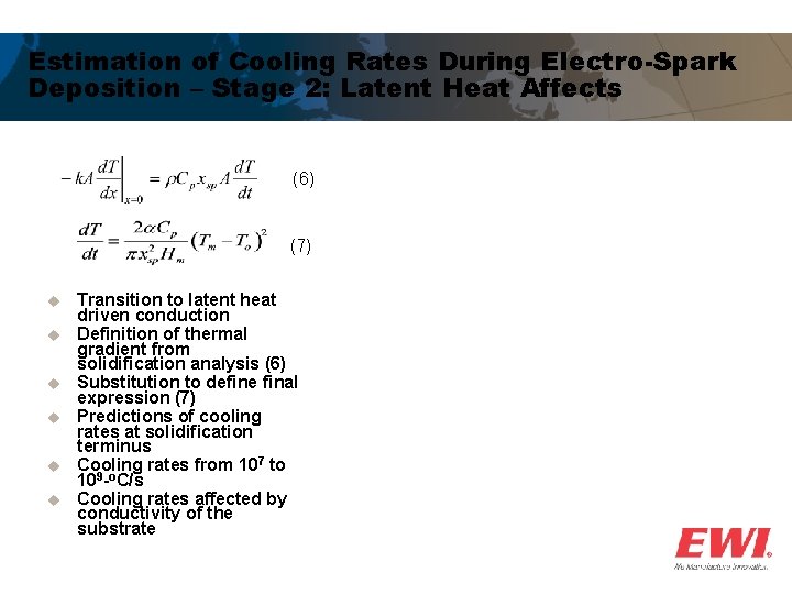 Estimation of Cooling Rates During Electro-Spark Deposition – Stage 2: Latent Heat Affects (6)