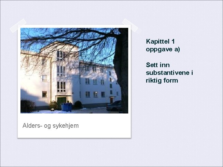 Kapittel 1 oppgave a) Sett inn substantivene i riktig form Alders- og sykehjem 