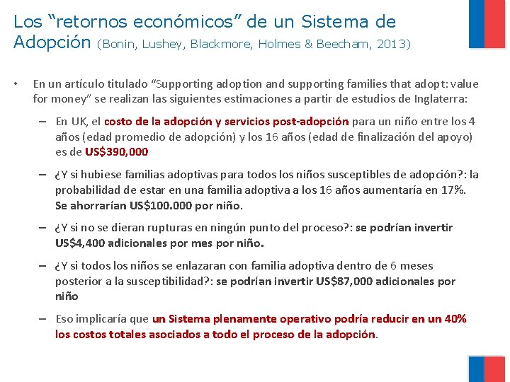 Los “retornos económicos” de un Sistema de Adopción (Bonin, Lushey, Blackmore, Holmes & Beecham,