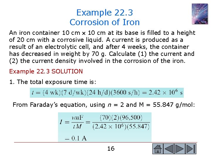 Example 22. 3 Corrosion of Iron An iron container 10 cm at its base