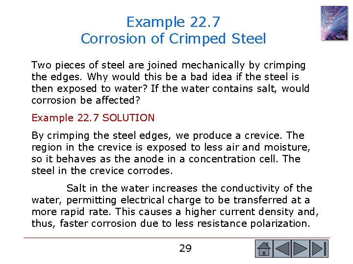 Example 22. 7 Corrosion of Crimped Steel Two pieces of steel are joined mechanically