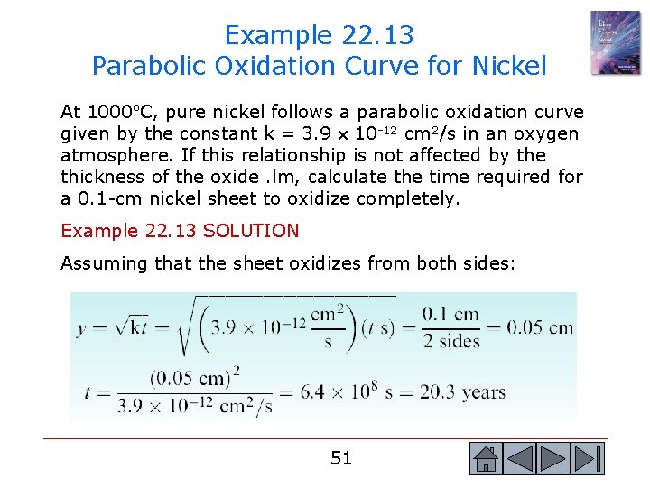 Example 22. 13 Parabolic Oxidation Curve for Nickel At 1000 o. C, pure nickel