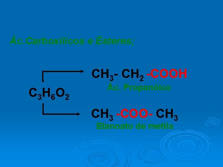 Ác. Carboxílicos e Ésteres; CH 3 - CH 2 -COOH C 3 H 6