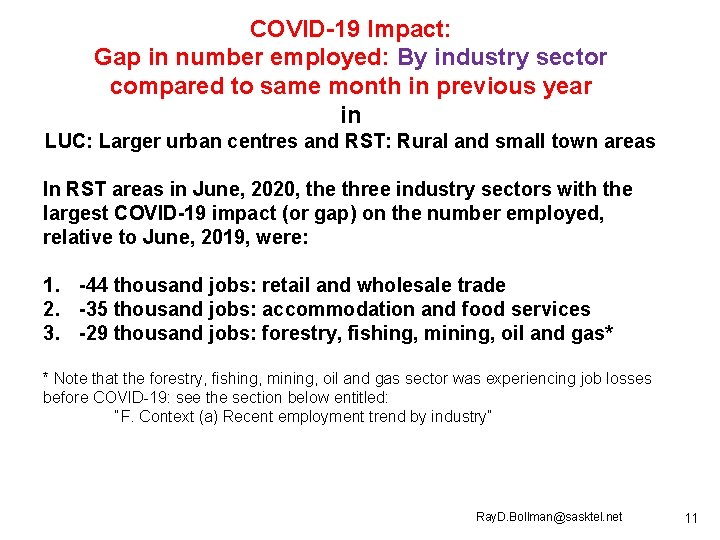 COVID-19 Impact: Gap in number employed: By industry sector compared to same month in