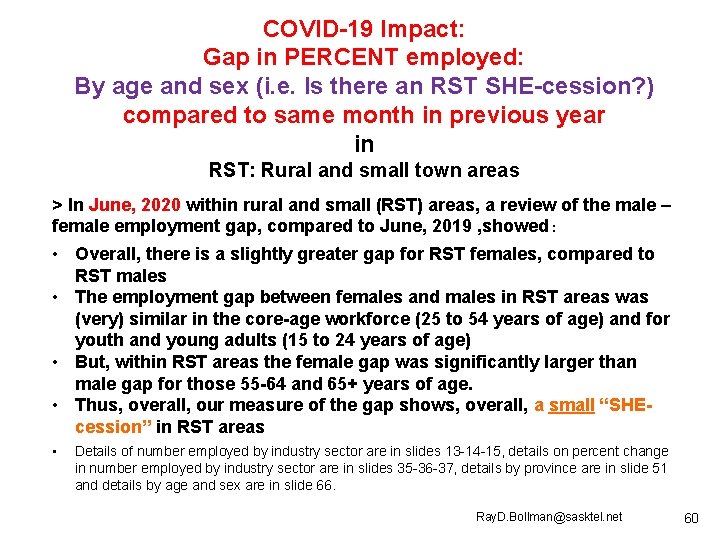 COVID-19 Impact: Gap in PERCENT employed: By age and sex (i. e. Is there