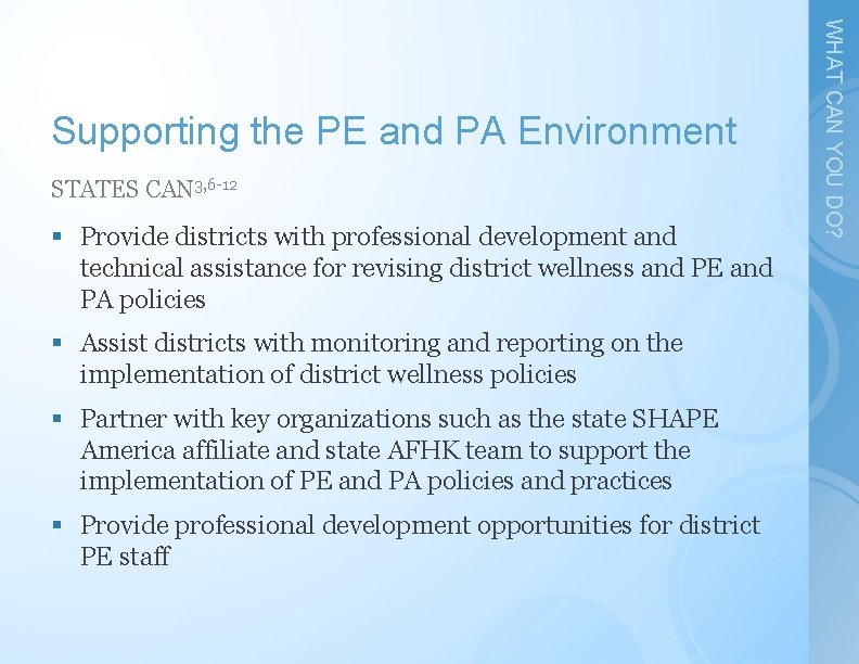 STATES CAN 3, 6 -12 § Provide districts with professional development and technical assistance