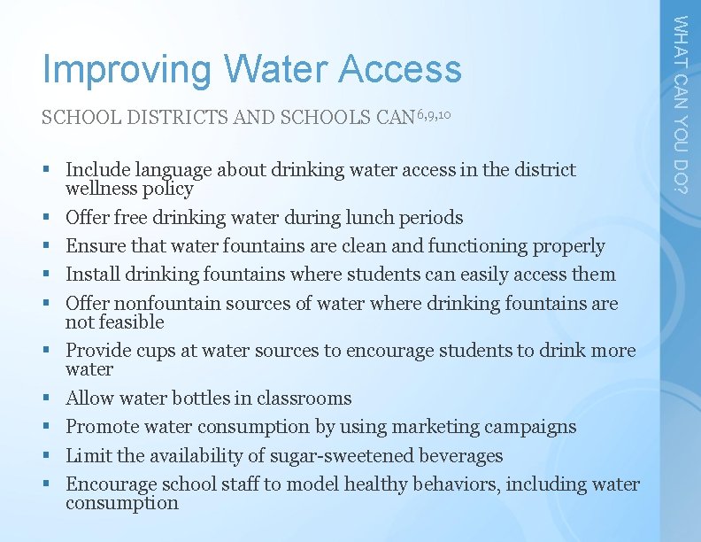 SCHOOL DISTRICTS AND SCHOOLS CAN 6, 9, 10 § Include language about drinking water