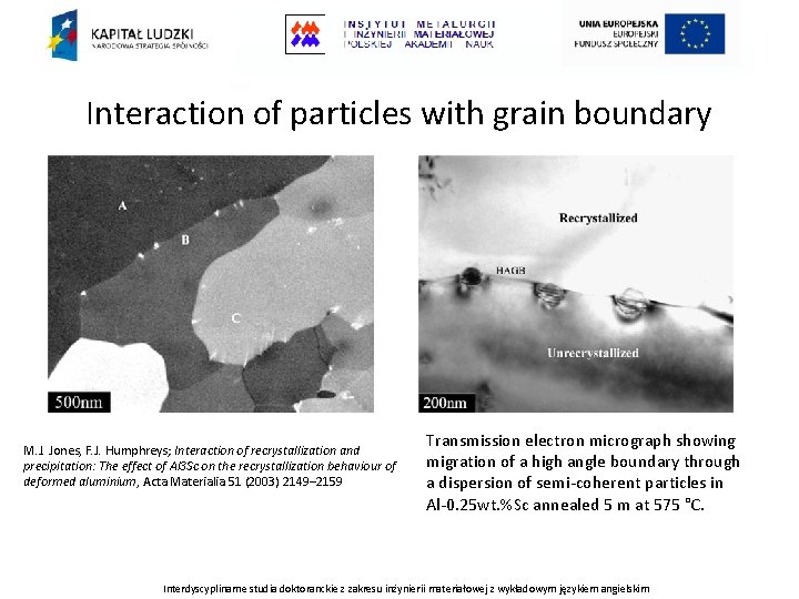 Interaction of particles with grain boundary Backscattered electron SEM micrograph showing heterogeneous precipitation in