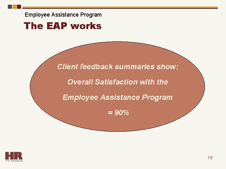 Employee Assistance Program The EAP works Client feedback summaries show: Overall Satisfaction with the