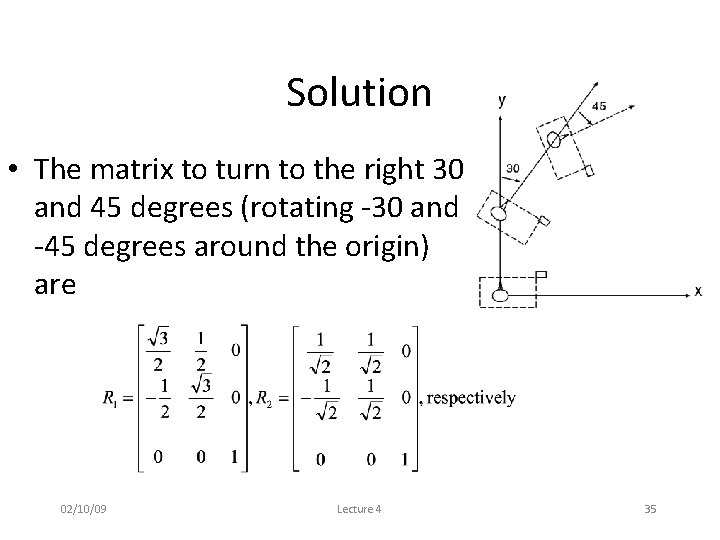 Solution • The matrix to turn to the right 30 and 45 degrees (rotating