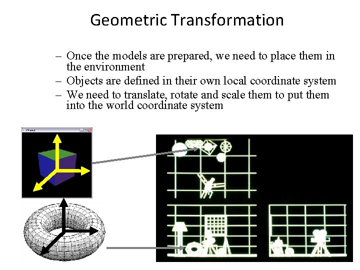 Geometric Transformation – Once the models are prepared, we need to place them in