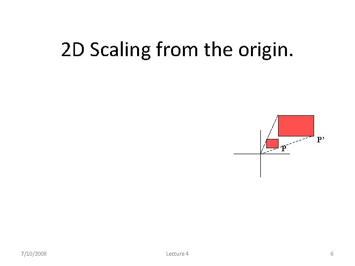 2 D Scaling from the origin. P’ P 7/10/2008 Lecture 4 6 