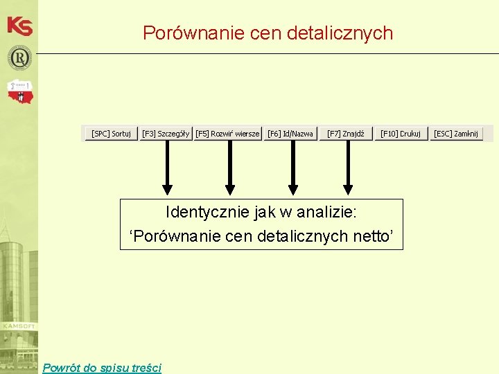 Porównanie cen detalicznych Identycznie jak w analizie: ‘Porównanie cen detalicznych netto’ Powrót do spisu