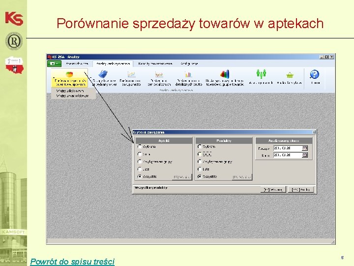 Porównanie sprzedaży towarów w aptekach Powrót do spisu treści 5 