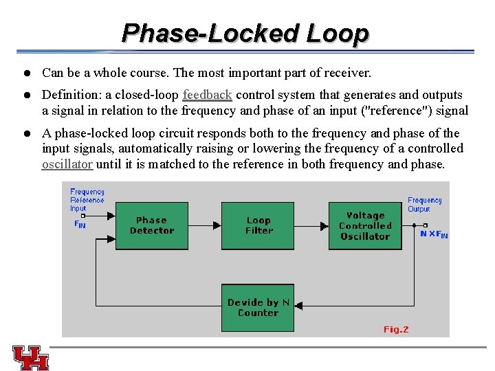 Phase-Locked Loop l Can be a whole course. The most important part of receiver.