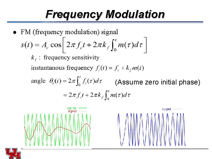 Frequency Modulation l FM (frequency modulation) signal (Assume zero initial phase) 