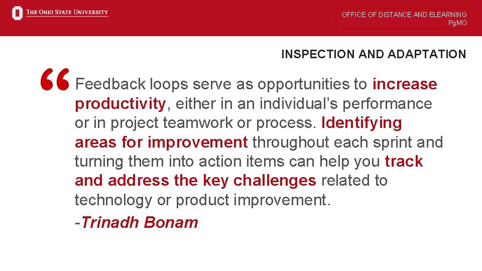 OFFICE OF DISTANCE AND ELEARNING Pg. MO INSPECTION AND ADAPTATION Feedback loops serve as