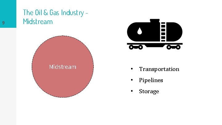 9 The Oil & Gas Industry Midstream • Transportation • Pipelines • Storage 