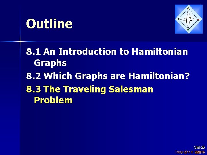 Outline 8. 1 An Introduction to Hamiltonian Graphs 8. 2 Which Graphs are Hamiltonian?