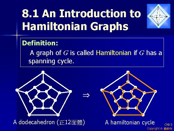 8. 1 An Introduction to Hamiltonian Graphs Definition: A graph of G is called