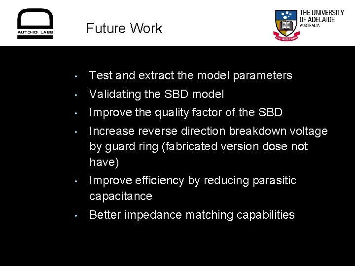 Future Work • Test and extract the model parameters • Validating the SBD model
