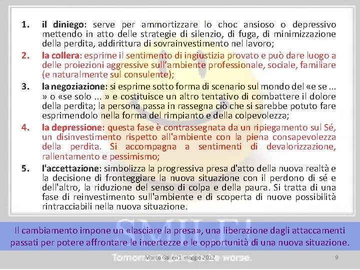 1. 2. 3. 4. 5. il diniego: serve per ammortizzare lo choc ansioso o