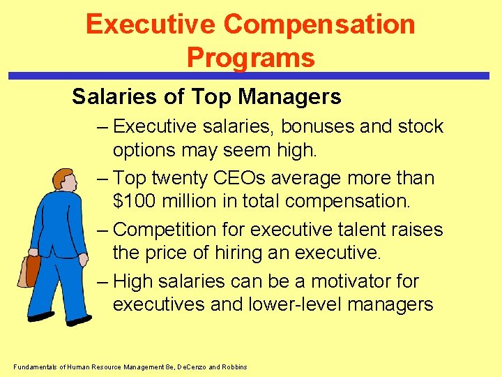 Executive Compensation Programs Salaries of Top Managers – Executive salaries, bonuses and stock options