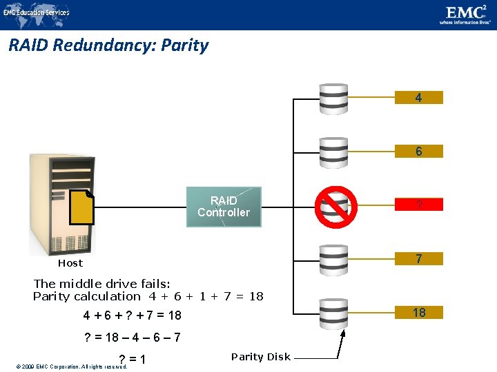 RAID Redundancy: Parity 0 4 1 6 5 9 RAID Controller Host The middle